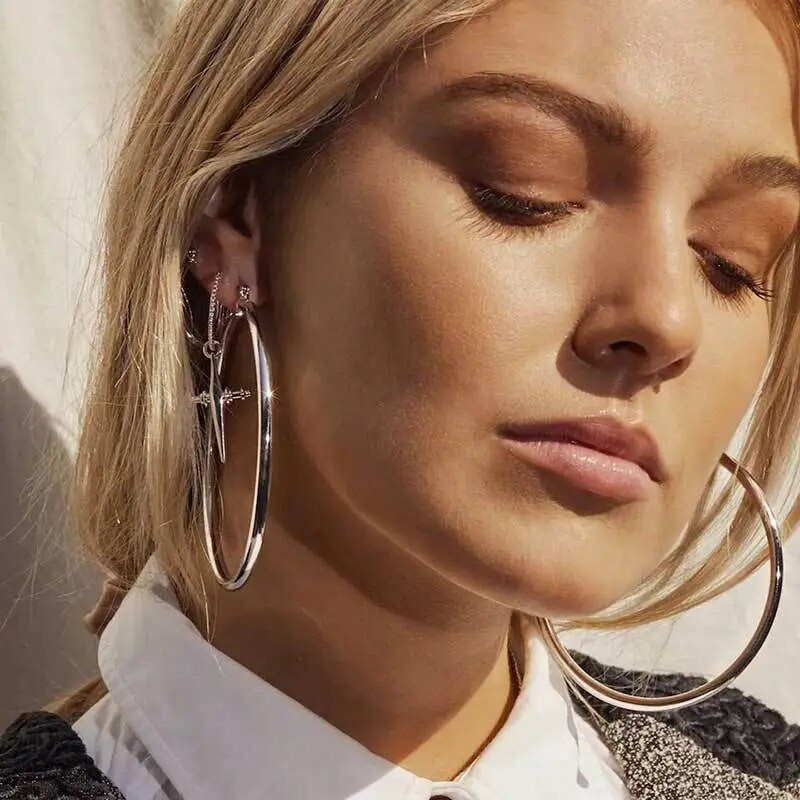 BLIJERY Madingi dideli, dideli auskarai moterims Krepšinis Brincos Dideli, stori, apvalūs auskarai, lankeliai, pankų papuošalai