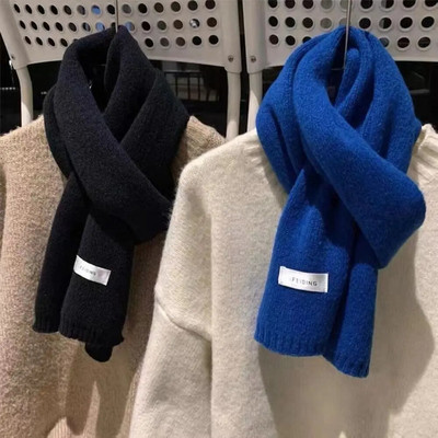 Eșarfă de lână de tricotat de iarnă, bărbați, femei, dispozitiv de fixare, încălzitor termic pentru gât, lână solidă, eșarfă îngroșată, rezistentă la vânt