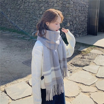Μπλούζες Ζεστά αντιανεμικά καρό μοτίβο φούντα Κορεατικού στυλ Φουλάρι Γυναικείο κασκόλ Αξεσουάρ ένδυσης Φθινοπωρινό χειμωνιάτικο εσάρπα