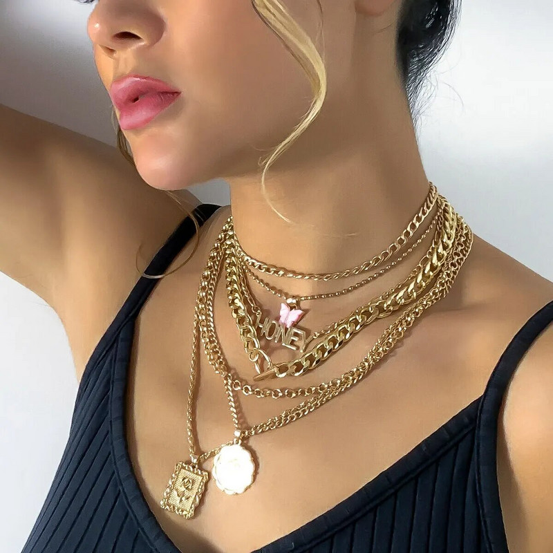 7 tk/komplekt Punk Butterfly Coin Rose Lille Ripats Kaelakee Naistele Vintage OT Pandlaga Meekett Grunge Ehted Steampunk Uus