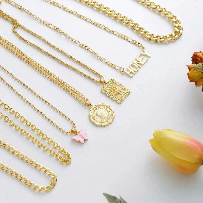 7 tk/komplekt Punk Butterfly Coin Rose Lille Ripats Kaelakee Naistele Vintage OT Pandlaga Meekett Grunge Ehted Steampunk Uus