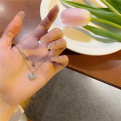 Korejiešu modes kaklarota sievietēm Sirds formas cirkona kaklarota kulons temperamenta atslēgas kaula ķēde dzimšanas dienas ballītes rotaslietas dāvana