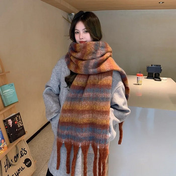 Κορεάτικη εκδοχή του νέου γυναικείου φθινοπώρου-χειμώνα vintage ντεγκραντέ χρώματος ριγέ κασκόλ φοιτητικό λαιμό παχύ ζεστό σάλι