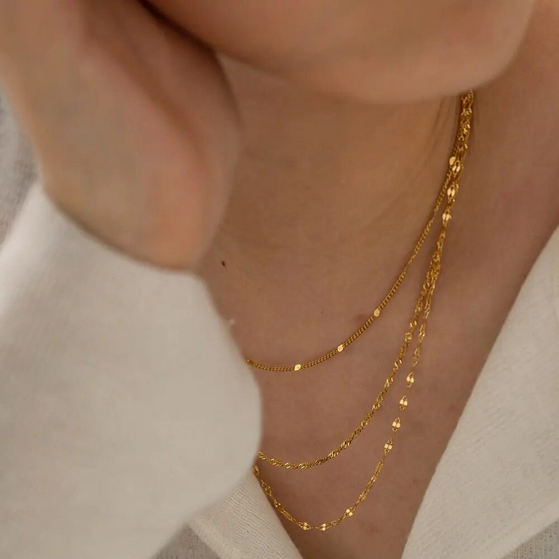 Egyszerű divatos rozsdamentes acél lánc többrétegű nyaklánc nőknek Arany hipoallergén divatos ékszer party ajándék