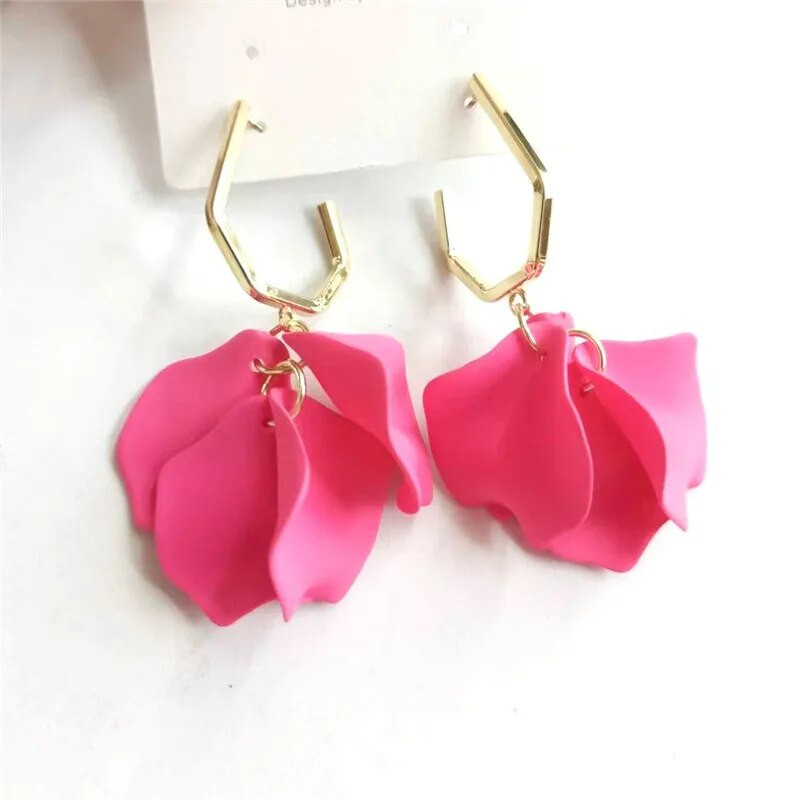 18 krāsu modes akrila ziedlapiņas ziedu roze, sarkani, iekarināmi auskari sievietēm, 2023. gada tendence kāzu ballītei Brincos juvelierizstrādājumu aksesuāri