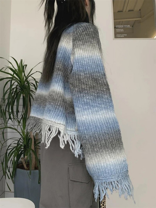 Y2K pušķu džemperis Sieviešu Harajuku Vintage Tie Dye Trikotāžas Crop jaka Rudens korejiešu vaļīgs gotikas trikotāžas augšējais mētelis 2023