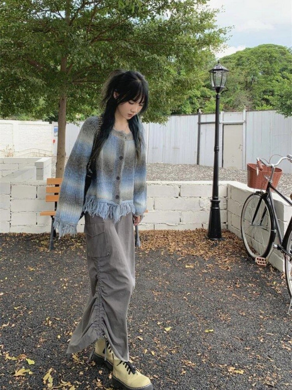 Y2K pušķu džemperis Sieviešu Harajuku Vintage Tie Dye Trikotāžas Crop jaka Rudens korejiešu vaļīgs gotikas trikotāžas augšējais mētelis 2023