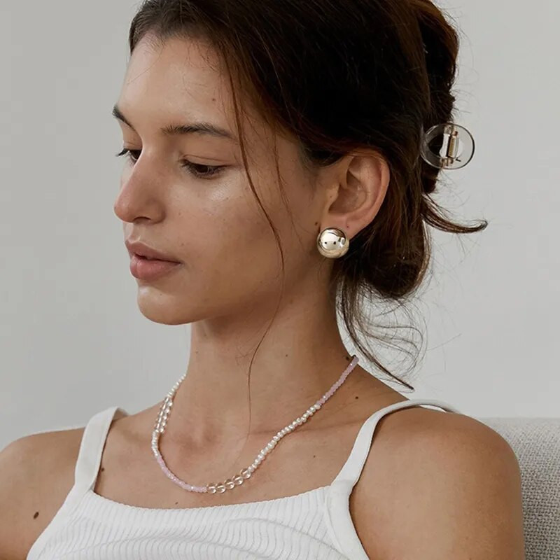 Eiropas stila panku modes ģeometriski pusmetāla lieli lodveida apaļie auskari sievietēm, meiteņu ballīšu aksesuāri