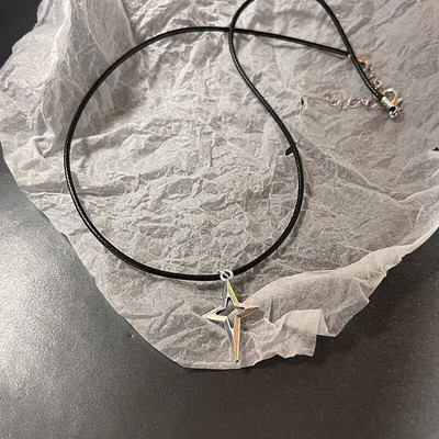 Vintažinės mados odos virvė Žvaigždės pakabukas karoliai moterims Vyrams Antikvariniai sidabro spalvos papuošalų priedai Y2k estetika