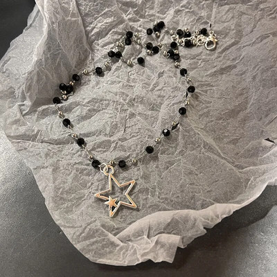 Vintažinės mados odos virvė Žvaigždės pakabukas karoliai moterims Vyrams Antikvariniai sidabro spalvos papuošalų priedai Y2k estetika