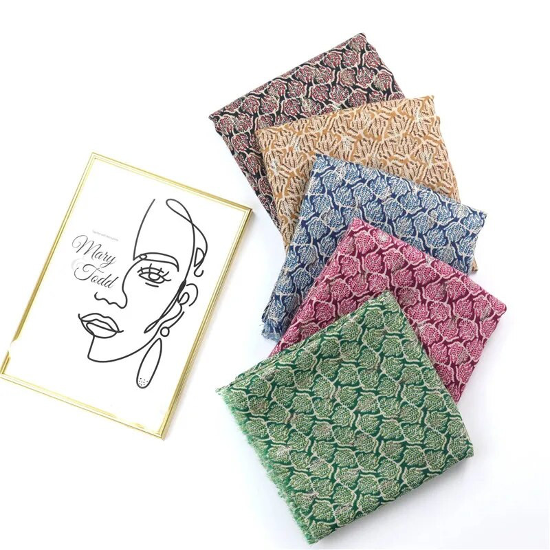 Sügis naistele Uus viskoossall Vintage Lurex Lilleline puuvillane Hijab Sallid ja mähised Foulard Echarpe Bufandas Muslim Sjaal 180*90Cm