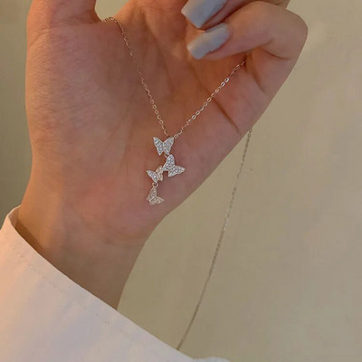 Uus läikiv liblikas kaelakee naistele peen kahekihiline rangluu kett kaelakee daamidele kingitus