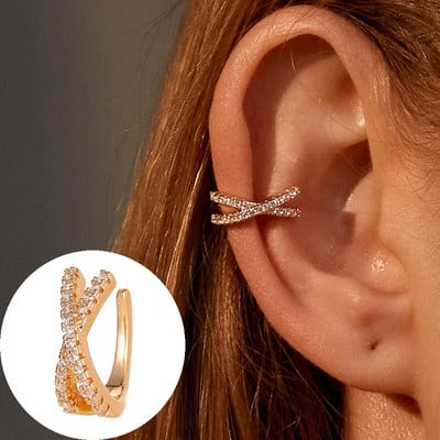 2023 Punk Metal Zircon Ear Cuff Ear Clip για γυναίκες Χωρίς διάτρηση σχήματος C Γεωμετρικό μικρό περιτύλιγμα αυτιού Κλιπ αυτιού Κλιπ αυτιού Κοσμήματα