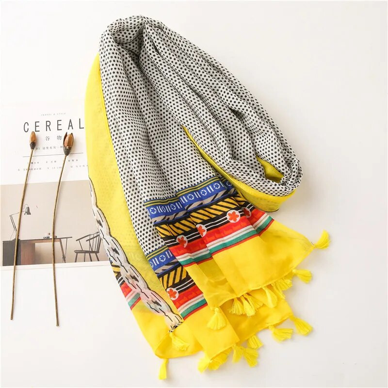 NOVO Modni jesenski ženski šal od viskoze Afrički etnički točkasti hidžab s resicama Hidžab za plažu Šalovi i omoti Echarpe Muslimanski hidžab