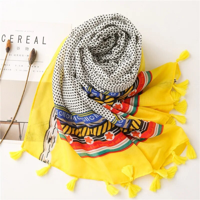 NOVO Modni jesenski ženski šal od viskoze Afrički etnički točkasti hidžab s resicama Hidžab za plažu Šalovi i omoti Echarpe Muslimanski hidžab
