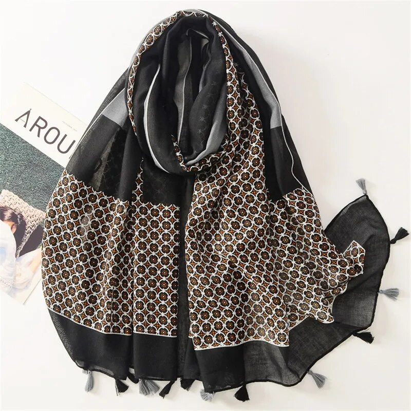 Modni ženski šal proljeće jesen viskozni šal luksuzni aztečki geometrijski kićanke pašmine umotavanje echarpe rubovi muslimanski hidžab