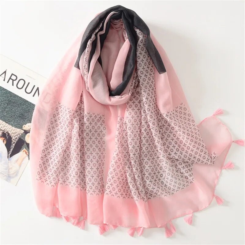 Modni ženski šal proljeće jesen viskozni šal luksuzni aztečki geometrijski kićanke pašmine umotavanje echarpe rubovi muslimanski hidžab