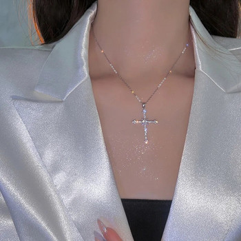 Μόδα γυναικεία κρεμαστό κολιέ σταυρός κρύσταλλο ζιργκόν για γυναίκες Κορίτσι κολιέ κρυστάλλινη αλυσίδα πανκ κοσμήματα