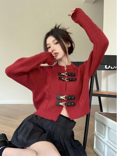 Obrezani pleteni kardigan Ženska korejska kožna kopča Oversize džemper dugih rukava Gornja modna pletena gornja odjeća za jesen 2023. Novo