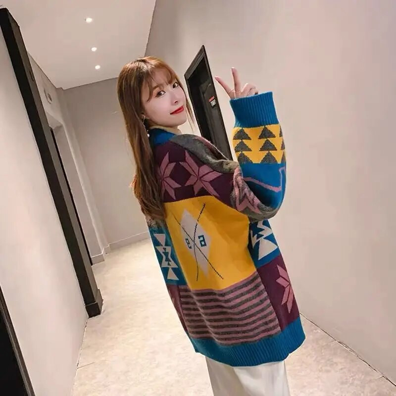 Korejski modni pleteni pulover s dugim rukavima prekomjerne veličine Ženska vintage odjeća Dizajnerska božićna pletenina Y2k 2023 Novo