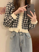 Korejski nježni karirani pleteni kardigan dugih rukava Proljeće Jesen Gornja odjeća Kratki pulover Omladinska elegantna pletena odjeća 2023 Novo