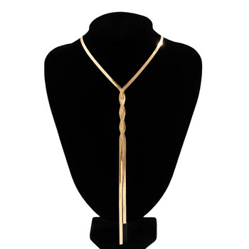 Ingemark Kpop Регулируема плоска змийска огърлица с дълга верига за жени Wed Temperament Weave Link Choker Chest Neck Jewelry Gift New