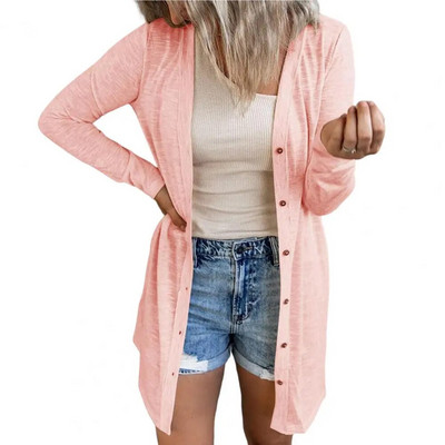 Őszi női kardigán kabát laza egyszínű hosszú vékony, egysoros tiszta színű kardigán dzseki női ruházat