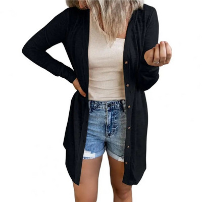 Őszi női kardigán kabát laza egyszínű hosszú vékony, egysoros tiszta színű kardigán dzseki női ruházat