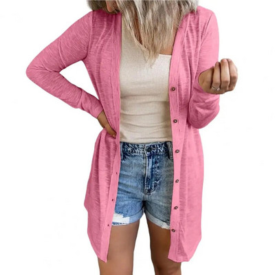 Őszi női kardigán kabát laza egyszínű hosszú vékony, egysoros tiszta színű kardigán dzseki női ruházat