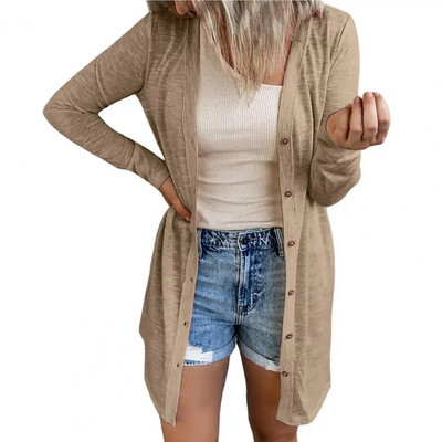 Őszi női kardigán kabát laza egyszínű hosszú vékony, egysoros tiszta színű kardigán dzseki női ruházat