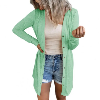 Őszi női kardigán kabát laza egyszínű hosszú vékony, egysoros tiszta színű kardigán dzseki női ruházat
