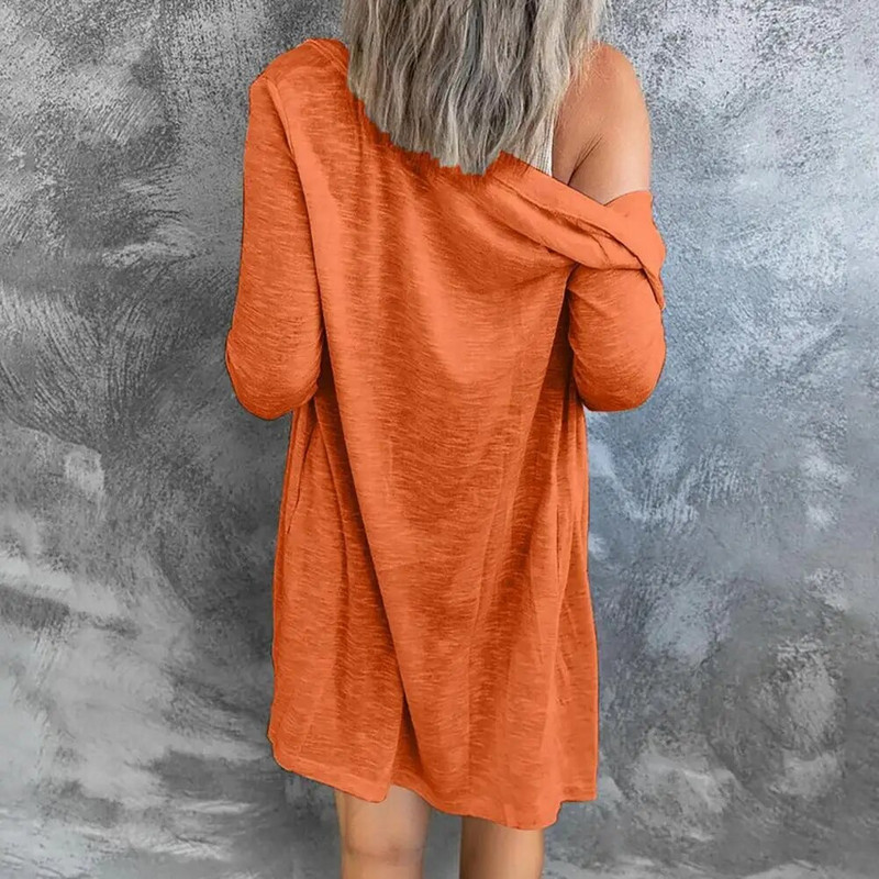 Őszi női kardigán kabát laza egyszínű hosszú vékony, egysoros tiszta színű kardigán dzseki női ruházat