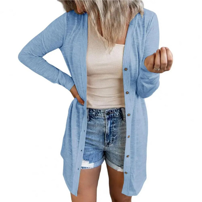 Őszi női kardigán kabát laza egyszínű hosszú vékony, egysoros tiszta színű kardigán dzseki női ruházat
