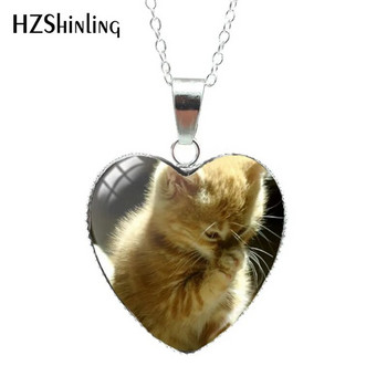 2020 Γάτες κινουμένων σχεδίων Patten σε σχήμα καρδιάς με γυάλινο θόλο κολιέ Μόδα χαριτωμένο ζώο χειροποίητα κοσμήματα hz3