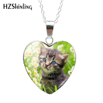 2020 Γάτες κινουμένων σχεδίων Patten σε σχήμα καρδιάς με γυάλινο θόλο κολιέ Μόδα χαριτωμένο ζώο χειροποίητα κοσμήματα hz3
