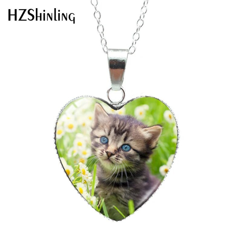 2020. gads multfilmas kaķi, sirds formas stikla kupols, kakla kakls, mode, mīļi dzīvnieki, roku darbs, amatniecība, rotaslietas hz3