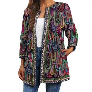 Γυναικείο πανωφόρι με στάμπα πεταλούδας Retro Loose Ethnic Πολύχρωμο Vintage Παλτό Ζακέτα Άνοιξη Φθινοπωρινό μπουφάν