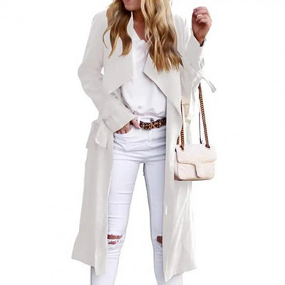 Dugi ženski jednobojni kaput dugih rukava s remenom koji štiti džepove od vjetra Ležerna jesenska jakna