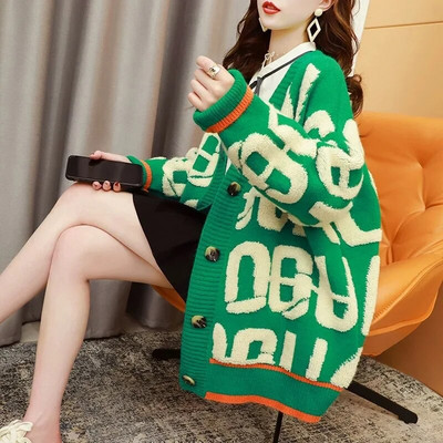 Džemperis Mētelis Rudens Ziemas Apģērbs 2023 Jauns, moderns Lazy Ins korejiešu versija, brīva liela izmēra trikotāžas jaka sievietēm Y2k Crop Top