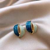 Κορεατικό διπλό τόξο σταυρωτό σμάλτο σκουλαρίκι για γυναίκες Προσωπικότητα αντίθεση χρώματος Μπλε γεωμετρικό σκουλαρίκι Κοσμήματα πάρτι Pendientes