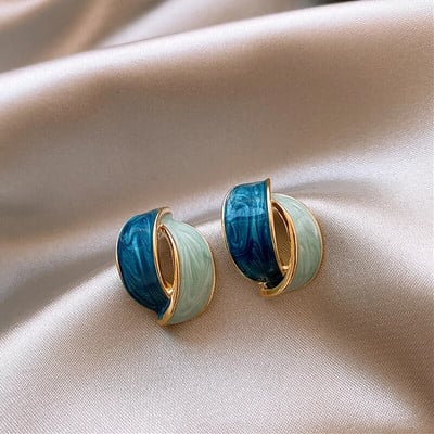 Κορεατικό διπλό τόξο σταυρωτό σμάλτο σκουλαρίκι για γυναίκες Προσωπικότητα αντίθεση χρώματος Μπλε γεωμετρικό σκουλαρίκι Κοσμήματα πάρτι Pendientes