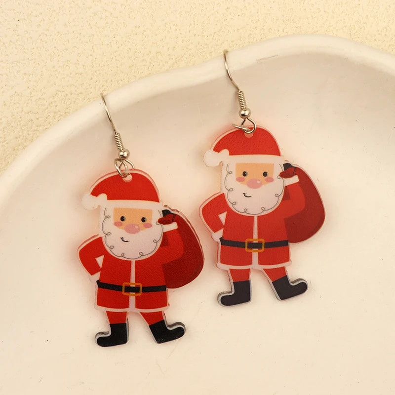 Božićne viseće naušnice Žene s Djedom Mrazom Kolačići od đumbira Dizajn čarapa za božićno drvce Preslatki ženski dar