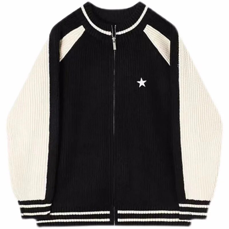 Deeptown Kpop Vintage Star džemperis jakas Sieviešu korejiešu modes raibs rāvējslēdzēja džemperis Harajuku ielas apģērbs, liela izmēra trikotāžas tops