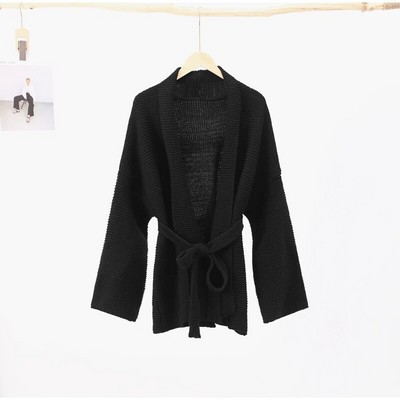 Pahuljasti ženski kardigan s v-izrezom u Engleskoj Labavi šik, midi gornji dio od grube pređe, jesenski pojas, ženski pleteni, elegantni pulover