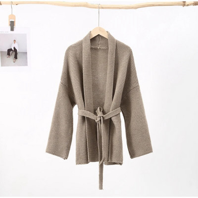 Pahuljasti ženski kardigan s v-izrezom u Engleskoj Labavi šik, midi gornji dio od grube pređe, jesenski pojas, ženski pleteni, elegantni pulover