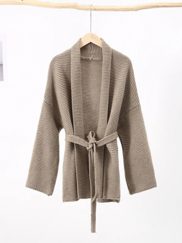 Pahuljasti ženski kardigan s v-izrezom u Engleskoj Labavi šik, midi gornji dio od grube pređe, jesenski pojas, ženski pleteni, elegantni pulover