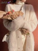 Jesen Zima Jednoredno kopčanje od imitacije minka od baršuna Pleteni kardigan Elegantni biserni gumbi Ženska odjeća Korejski džemper kaputi