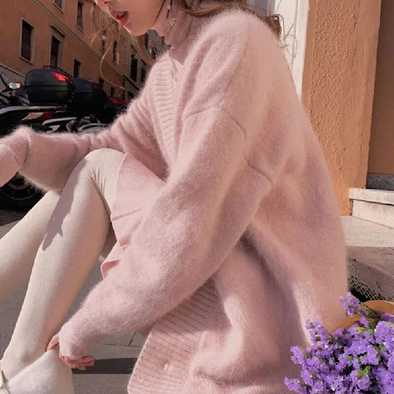 Jesen Zima Jednoredno kopčanje od imitacije minka od baršuna Pleteni kardigan Elegantni biserni gumbi Ženska odjeća Korejski džemper kaputi