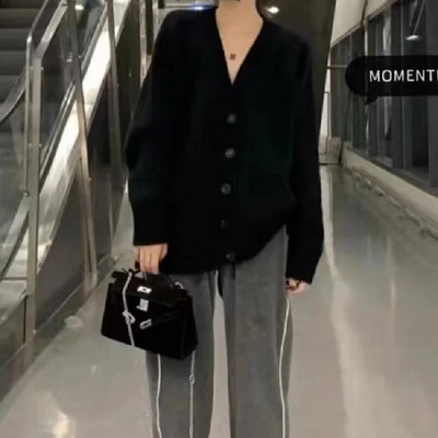 Korejas solīdi sieviete, pūkains jaciņš, mīksts ar garām piedurknēm brīvs, salds kašmira džemperis rudens poga Sieviešu šiks trikotāžas tops