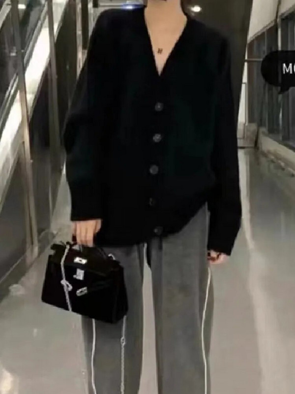 Korejas solīdi sieviete, pūkains jaciņš, mīksts ar garām piedurknēm brīvs, salds kašmira džemperis rudens poga Sieviešu šiks trikotāžas tops